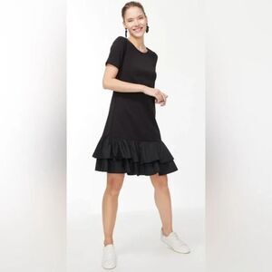 Chico’s Womens T Shirt Dress Tiered Hem Knit Black 1 Medium